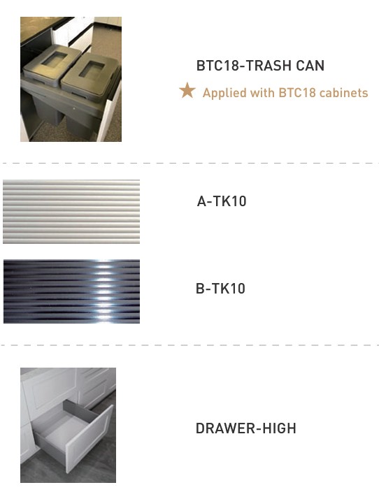 Trash pullout, toe kicks & drawer boxes